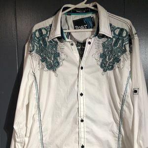 XXL Roar White and Blue Button Down Shirt